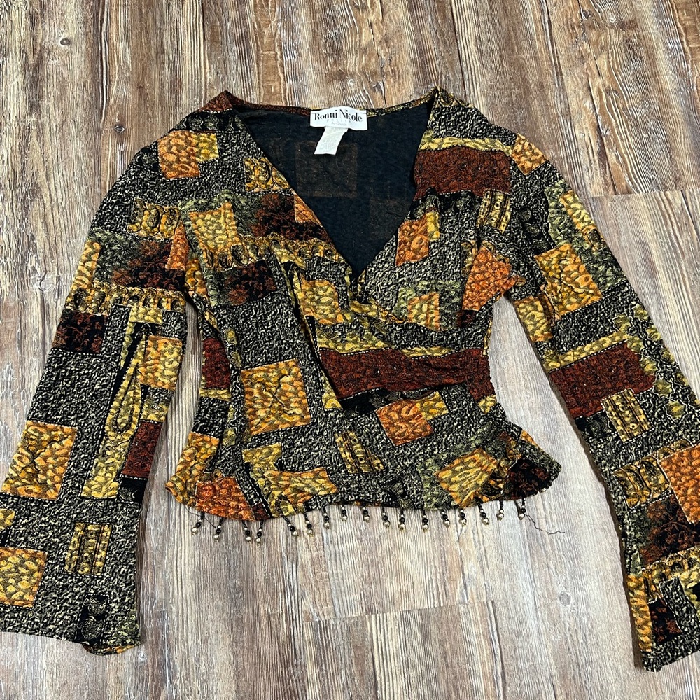 Vintage 90s Ronni Nicole multicoloured patchwork boho festival blouse
